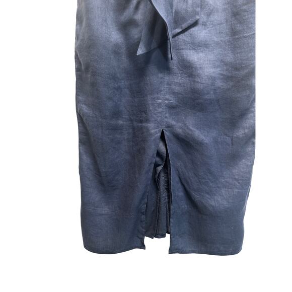 Reiss Navy Linen Tie Front Midi Dress Size 2 Adjustable Straps V-Neck Slit Hem - Picture 2 of 14